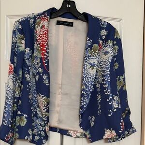 Zara Blue Floral Blazer Lightweight Open Front